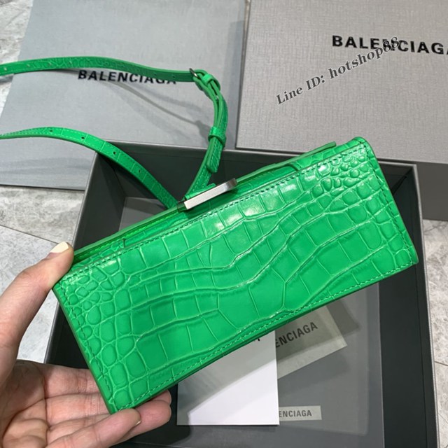 Balenciaga專櫃新款mini號手提肩背女包原單沙漏包 巴黎世家鱷魚紋新綠色沙漏包 fyj1404